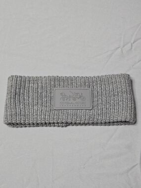 Coach Light Gray Ribbed Knit Headband with Logo Patch